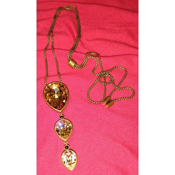 Vintage TCS Triple Teardrop Slider Necklace – Amber Glass Crystals - Picture 1 of 3